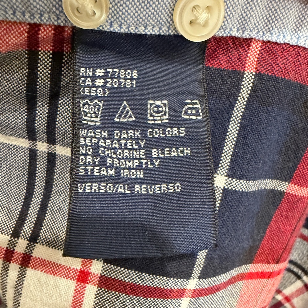 Tommy Hilfiger Men’s Split-Design Shirt - Red/Navy Plaid & Light Blue Stripe - Picture 5 of 5